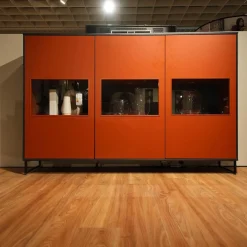 Highboard Kara Frame 73098 Front Lack Ziegelrot Rot Korpus Eiche Graphit Inklusive Beleuchtung