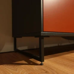 Highboard Kara Frame 73098 Front Lack Ziegelrot Rot Korpus Eiche Graphit Inklusive Beleuchtung