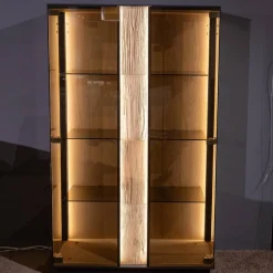 Highboard Kilva Kernesche Gebürstet Anthrazit Gebeizt Spaltholz Applikation Inklusive Beleuchtung