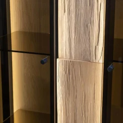 Highboard Kilva Kernesche Gebürstet Anthrazit Gebeizt Spaltholz Applikation Inklusive Beleuchtung