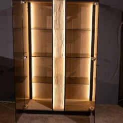 Highboard Kilva Kernesche Gebürstet Anthrazit Gebeizt Spaltholz Applikation Inklusive Beleuchtung