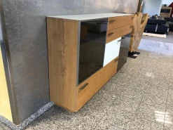 Highboard Kitzalm Montana Kernasteiche Natur Gebürstet Akzent Satinglas Snow Grau