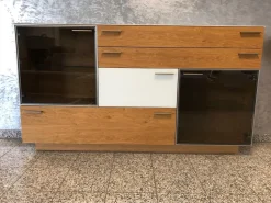 Highboard Kitzalm Montana Kernasteiche Natur Gebürstet Akzent Satinglas Snow Grau