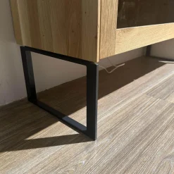 Highboard Mileto C Asteiche Gebürstet Geölt Gestell Metall Schwarz Mit LED Beleuchtung