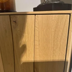 Highboard Mileto C Asteiche Gebürstet Geölt Gestell Metall Schwarz Mit LED Beleuchtung