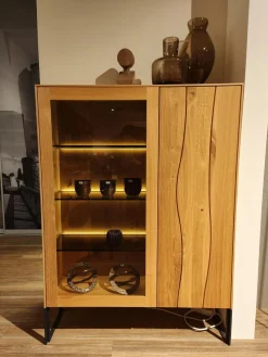 Highboard Mileto C Asteiche Gebürstet Und Geölt Metallgestell Schwarz Inklusive LED Beleuchtung Mit Fernbedienung