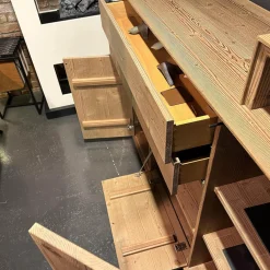 Highboard Mit Passepartout Bergfichte Gebürstet Rückwand Steingrau