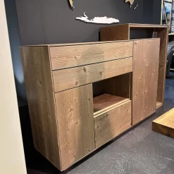Highboard Mit Passepartout Bergfichte Gebürstet Rückwand Steingrau