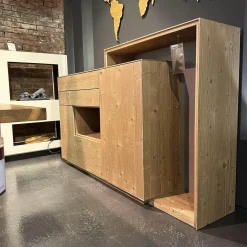 Highboard Mit Passepartout Bergfichte Gebürstet Rückwand Steingrau
