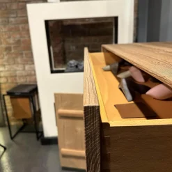 Highboard Mit Passepartout Bergfichte Gebürstet Rückwand Steingrau
