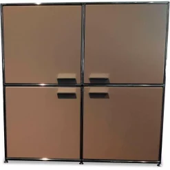 Highboard MLQE Beige Seidenmatt mit 4 Glas-Fachböden und Stahlror-System Verchromt