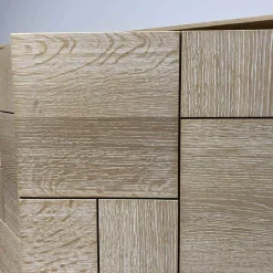 Highboard Murano Wildeiche massiv mit Glaselementen in grau