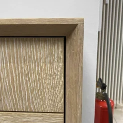 Highboard Murano Wildeiche massiv mit Glaselementen in grau