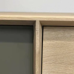 Highboard Murano Wildeiche massiv mit Glaselementen in grau