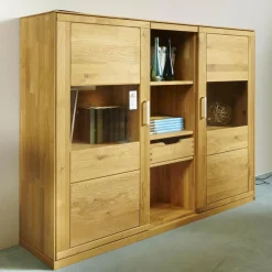 Highboard Pablo Wildeiche Natur Geölt Inklusive Beleuchtung