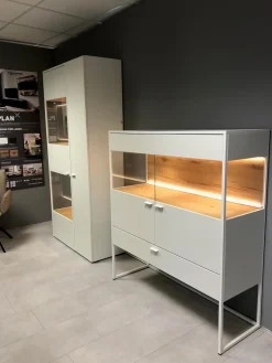 Highboard Plan X6 Lack Kristallweiß Wildeiche Hell Soft Gebürstet Geölt mit Vitrine