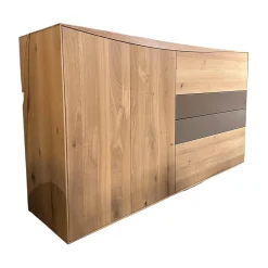 Highboard Puro Wave W40 Massivholz Eiche Absetzung MDF Steingrau Lackiert
