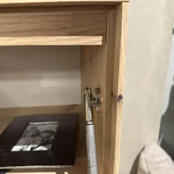 Highboard Puro Wave W40 Massivholz Eiche Absetzung MDF Steingrau Lackiert