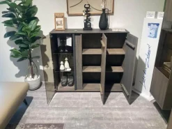 Highboard Saratoga Buche Massiv Geölt Silbergrau Grau Braun Inklusive Beleuchtung