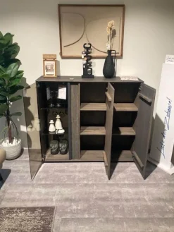 Highboard Saratoga Buche Massiv Geölt Silbergrau Grau Braun Inklusive Beleuchtung