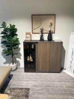 Highboard Saratoga Buche Massiv Geölt Silbergrau Grau Braun Inklusive Beleuchtung