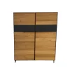 Highboard Schrank Tratum Klein Knorrige Eiche Natur Geölt Glas Dunkelgrau Matt Mit Lamellenfronten
