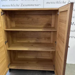 Highboard Schrank Tratum Klein Knorrige Eiche Natur Geölt Glas Dunkelgrau Matt Mit Lamellenfronten