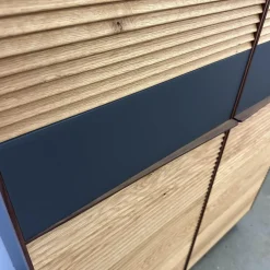 Highboard Schrank Tratum Klein Knorrige Eiche Natur Geölt Glas Dunkelgrau Matt Mit Lamellenfronten