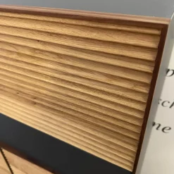 Highboard Schrank Tratum Klein Knorrige Eiche Natur Geölt Glas Dunkelgrau Matt Mit Lamellenfronten