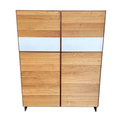Highboard Schrank Tratum Klein Knorrige Eiche Natur Geölt Glas 9010 Weiß Matt Mit Lamellenfronten