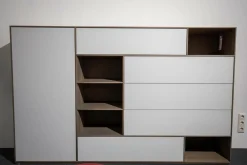 Highboard Sigma Eiche Massiv Schiefergrau Front Glas Weiß