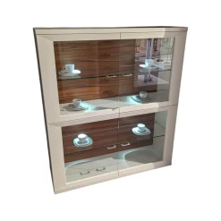 Highboard Square Lack Weiß Absetzung Tineo Mit LEB Beleuchtung