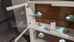 Highboard Square Lack Weiß Absetzung Tineo Mit LEB Beleuchtung