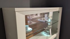 Highboard Square Lack Weiß Absetzung Tineo Mit LEB Beleuchtung