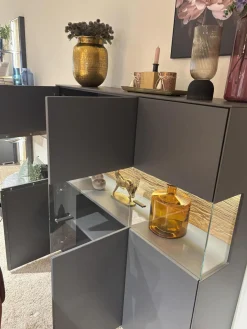 Highboard Tucson Lack Graphitgrau Verglast Akzent Wildeiche Mit Beleuchtung Inklusive Schalter