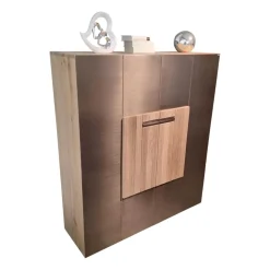 Highboard V-Galvino 128 Wildeiche Rustiko Schwarz Geölt Mit Galvanisch Veredelter Metalloberfläche