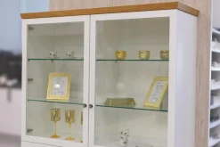Highboard Vitrine Chalera Lack Reinweiß Natur Eiche