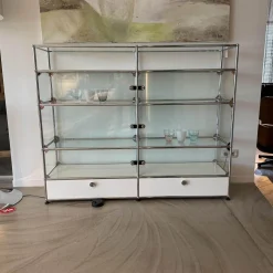 Highboard Vitrinenschrank Reinweiss mit Glaselementen