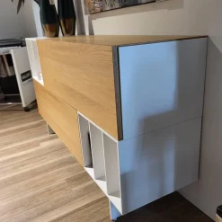 Highboard Wallover Eiche Echtholz Lack Matt Nero Stout Untergestell Metall