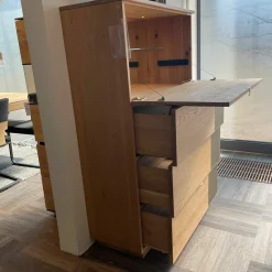 Highboard Waltrop Rustikale Asteiche Bianco Absetzung Glas Matt Bronze Mit Beleuchtung