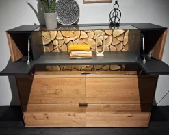 Highboard WM 2140 Wildeiche Massiv Soft Gebürstet Metallteile Carbonfarbig Strukturgepulvert Anthrazit