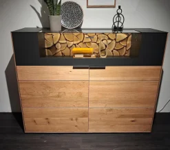 Highboard WM 2140 Wildeiche Massiv Soft Gebürstet Metallteile Carbonfarbig Strukturgepulvert Anthrazit