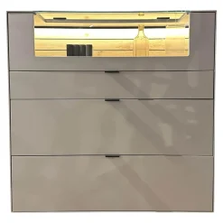 Highboard WM2380 Lack Samtgrau Wildeiche Massiv Soft Gebürstet Mit Glasausschnitt
