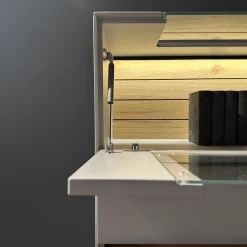 Highboard WM2380 Lack Samtgrau Wildeiche Massiv Soft Gebürstet Mit Glasausschnitt