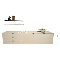 Hänge-Sideboard Soma Glas Steingrau Matt mit 2 Wandborden