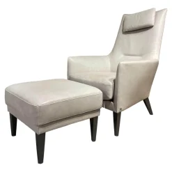 Hochlehnsessel Coco Bezug BW 0300-704 Leder Gascogne Grey Inklusive Hocker