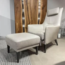 Hochlehnsessel Coco Bezug BW 0300-704 Leder Gascogne Grey Inklusive Hocker