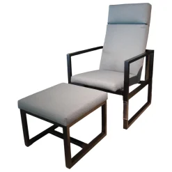 Hochlehnsessel Grace Wood Bezug Stoff 4057 61 Blau Grau Gestell Eiche Schwarz Gebeizt Inklusive Hocker