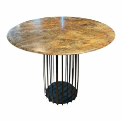 Hochtisch BC 07 Basket Steinplatte Rainforest Green Grün Braun Grau Mit Kieselkante Gestell Stahllasur Bronze