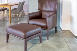 Hochwertiger Ohrenbacksessel Mit Hocker Leder Dunkelbraun